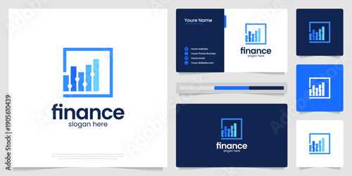 Modern diagram chart business financial statistics logo design vector. Abstract management analytic logo symbol with business card template.
