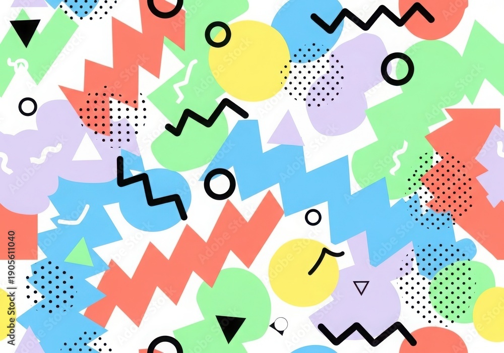 Obraz premium Colorful zigzag and geometric shapes seamless pattern vector illustration