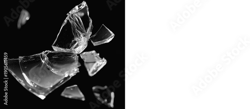 Exploding glass shards with depth of field, perfect for adding realistic 3D broken glass depth to your PNG design projects.