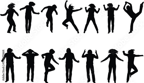 Silhouette of people dancing in various poses