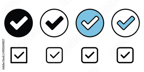 Check mark icons in black blue and white for different applications