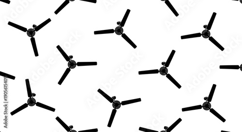 Seamless pattern background of black ceiling fan icons with three blades isolated on white background for electrical appliance design
