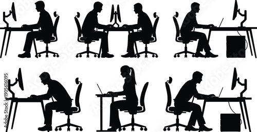Business meeting silhouettes, corporate teamwork collaboration, office conference discussion, professional people working together, leadership strategy planning illustration concept modern workspace
