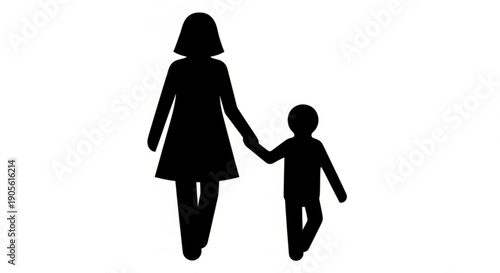 Mother Holding Childs Hand Silhouette Isolated on White Background