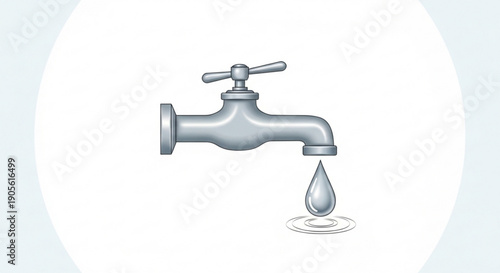 Leaking Silver Faucet with Water Drop Isolated on White Background