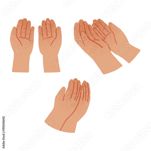 Minimal hand gesture illustration set for prayer, gratitude and care