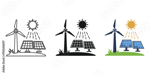 Renewable energy sources with solar panels and wind turbines