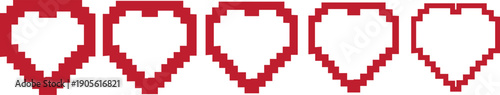 Pixel Heart Icon Set. 8 Bit Pixel Art. icon set. Pixel game life bar. Versatile love symbols for cards, apps
