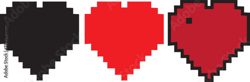 Pixel Heart Icon Set. 8 Bit Pixel Art. icon set. Pixel game life bar. Versatile love symbols for cards, apps
