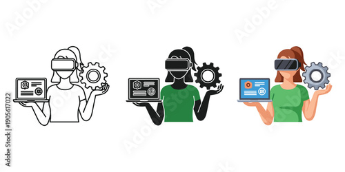 Diverse women in VR headsets interacting with technology