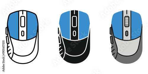 Set of modern computer mice in different colors and designs