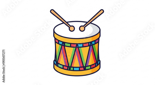 Colorful Drum with Drumsticks Isolated on White Background