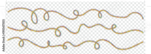 Colorful Tinsel Garland Vector Set, Iridescent Party Decoration Borders