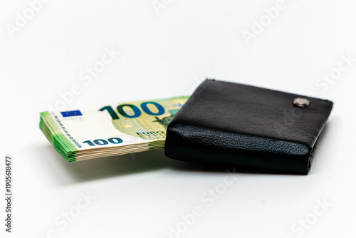 Wallpaper Mural Wallet with 100 euro banknotes. Finance, cash and savings concept. Torontodigital.ca