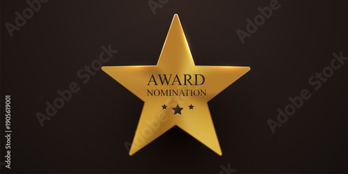 Golden star with AWARD NOMINATION text. A symbol of excellence and recognition. Vector illustration