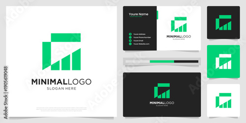 Abstract letter G growth financial logo template. Bar chart statistics business logo and business card.