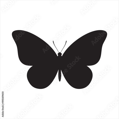 Butterfly black silhouette isolated on white background flat vector illustration for design element
