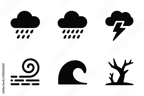 Weather Icons: Rain, Storm, Wind, Wave, Dead Tree