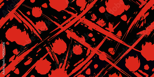 Abstract red brushstrokes and splatters on a black background