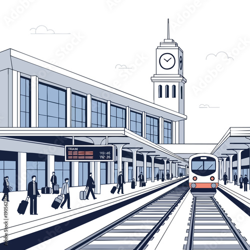 Modern Train Station with Clock Tower
