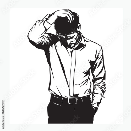 gesture of a worried man holding his head