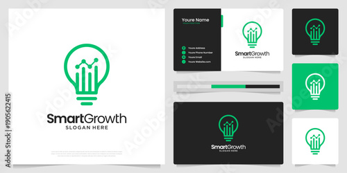 Abstract growth logo with light bulb logo vector.Icon for financial logo design with business card template.