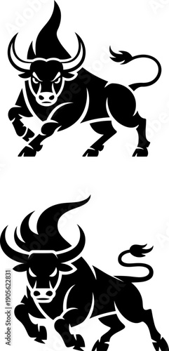 Roaring Bull Mascot Illustration: Powerful illustration showcases the dynamic silhouette of a fierce bull, embodying strength and determination.