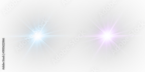 Glow and lens flare with starburst and beam of light. Bright flash, sparkling rays, and luminous energy.