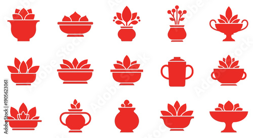 Collection of red potted plants and vases in various shapes and sizes, perfect for decorative and architectural designs