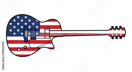 American flag electric guitar vector illustration, for music or patriotic banner, poster, or social media overlay, Isolated on transparent background, png