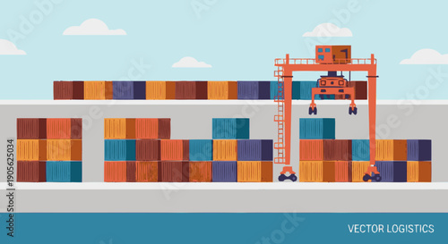 Cargo Ship Loading Containers at Port.