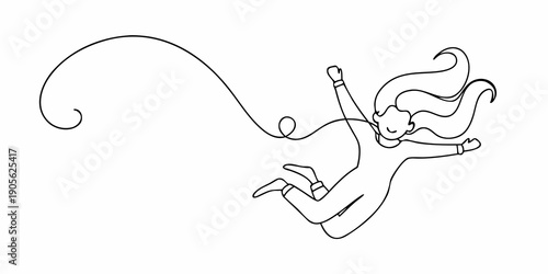 A minimalist line drawing depicts a person joyfully falling or flying