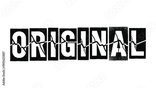 Original Text Design: A striking, geometric design displays the word original, its letters fractured to symbolize innovation and authenticity.