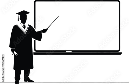 Graduate presenting on large screen