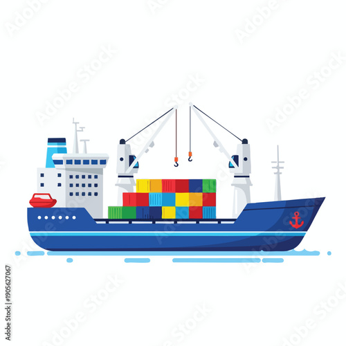 Modern Container Ship with Freight for Global Logistics and International Trade Flat Vector Illustration
