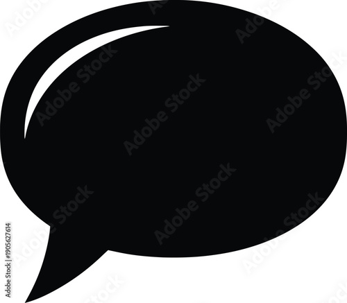 A black speech bubble icon on a white background commonly used for dialogue or comments