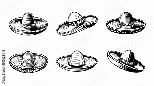 Sombrero hat mexican in engraving style. hand drawn traditional mexican hat isolated on white background