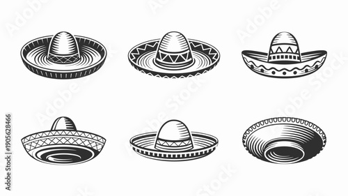 Sombrero hat mexican in engraving style. hand drawn traditional mexican hat isolated on white background