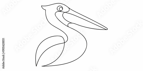 Minimalist line drawing of a pelican with a long beak and curved neck