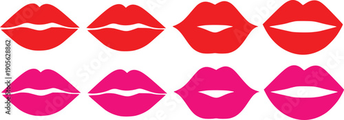 Red and Pink Lips Vector Set, Sexy Kiss Mouth Shapes, Beauty Makeup Lipstick Illustration Collection