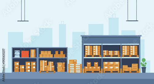 Warehouse Storage Facilities with Cardboard Boxes.