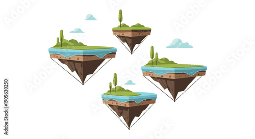 Floating Islands with Greenery and Water.