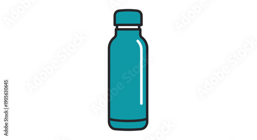 A simple teal-colored bottle with a screw-top lid on a plain white background in a minimalist flat lay composition.