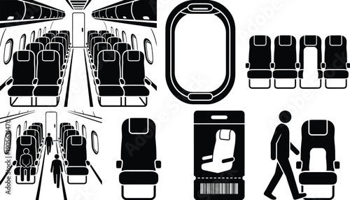 Airport signs and seating areas for travelers