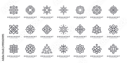 Floral ornament logo and icon set. Abstract beauty flower logo design collection.