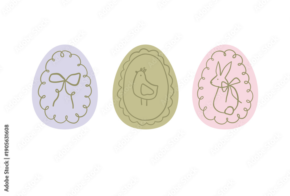 Naklejka premium Cute Easter egg designs. Traditional spring hand drawn decorations, symbols, and floral ornaments. Natural floral patterns. Flat vector illustration 