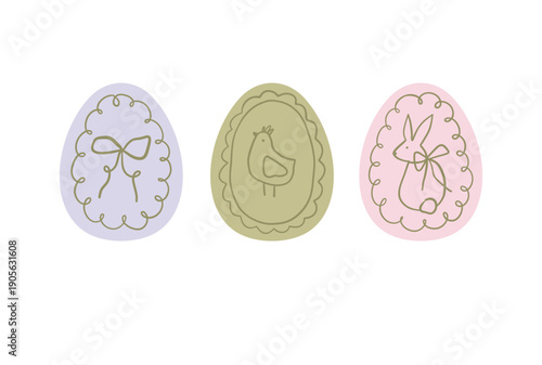 Cute Easter egg designs. Traditional spring hand drawn decorations, symbols, and floral ornaments. Natural floral patterns. Flat vector illustration 