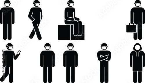 Diverse group of business professionals in various poses and actions