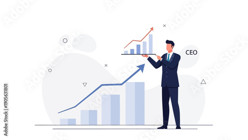 CEO presenting upward trending business growth chart, financial success concept