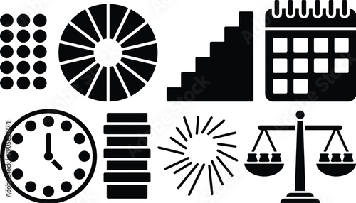 Business icons for finance, scheduling, and organization